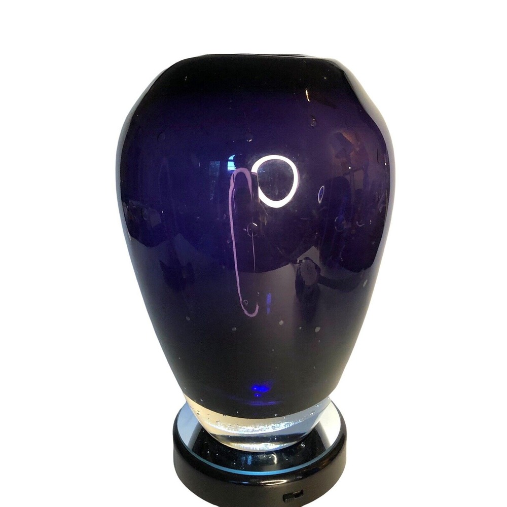Hand Blown Art Glass Amethysts Purple Controlled Bubbles Modernist Vase 7"